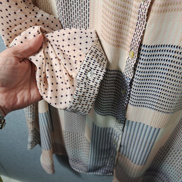 Rose+Olive Women 3X Plus Size Blouse Button 3/4 Sleeve Geometric Poly Peach Blue - Picture 5 of 16